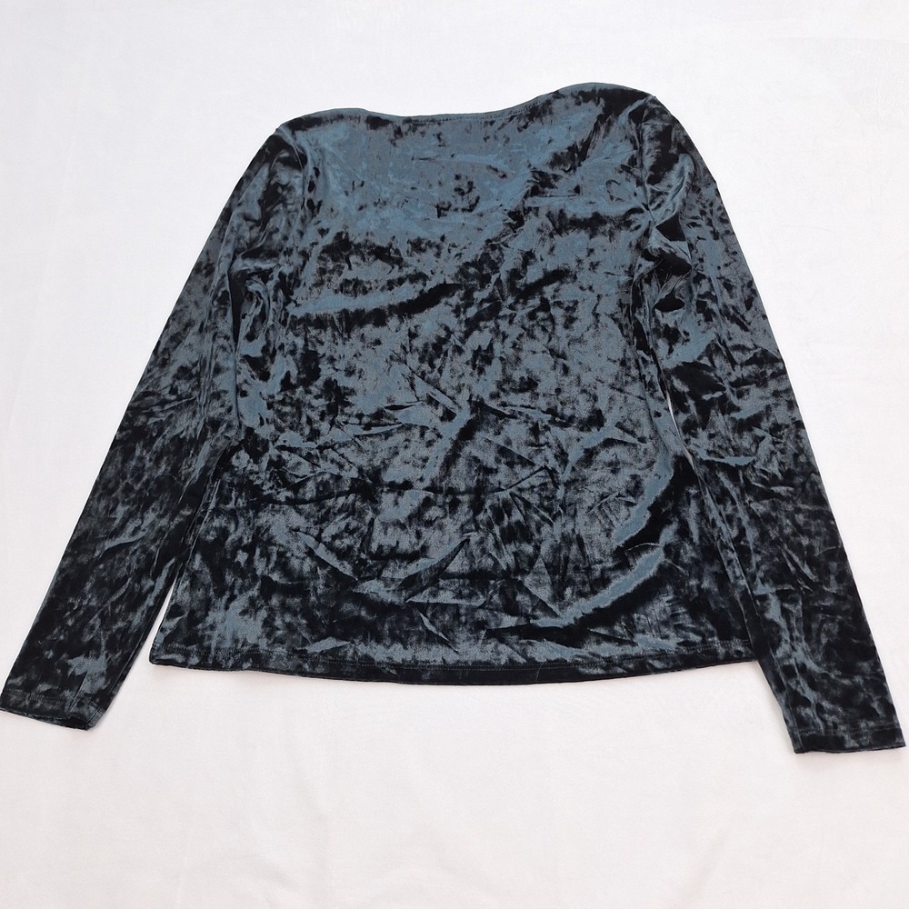 G Giiuliana Black Label Top Womens‎ Medium Blue Black Crushed Velvet Goth Witchy - Picture 2 of 8